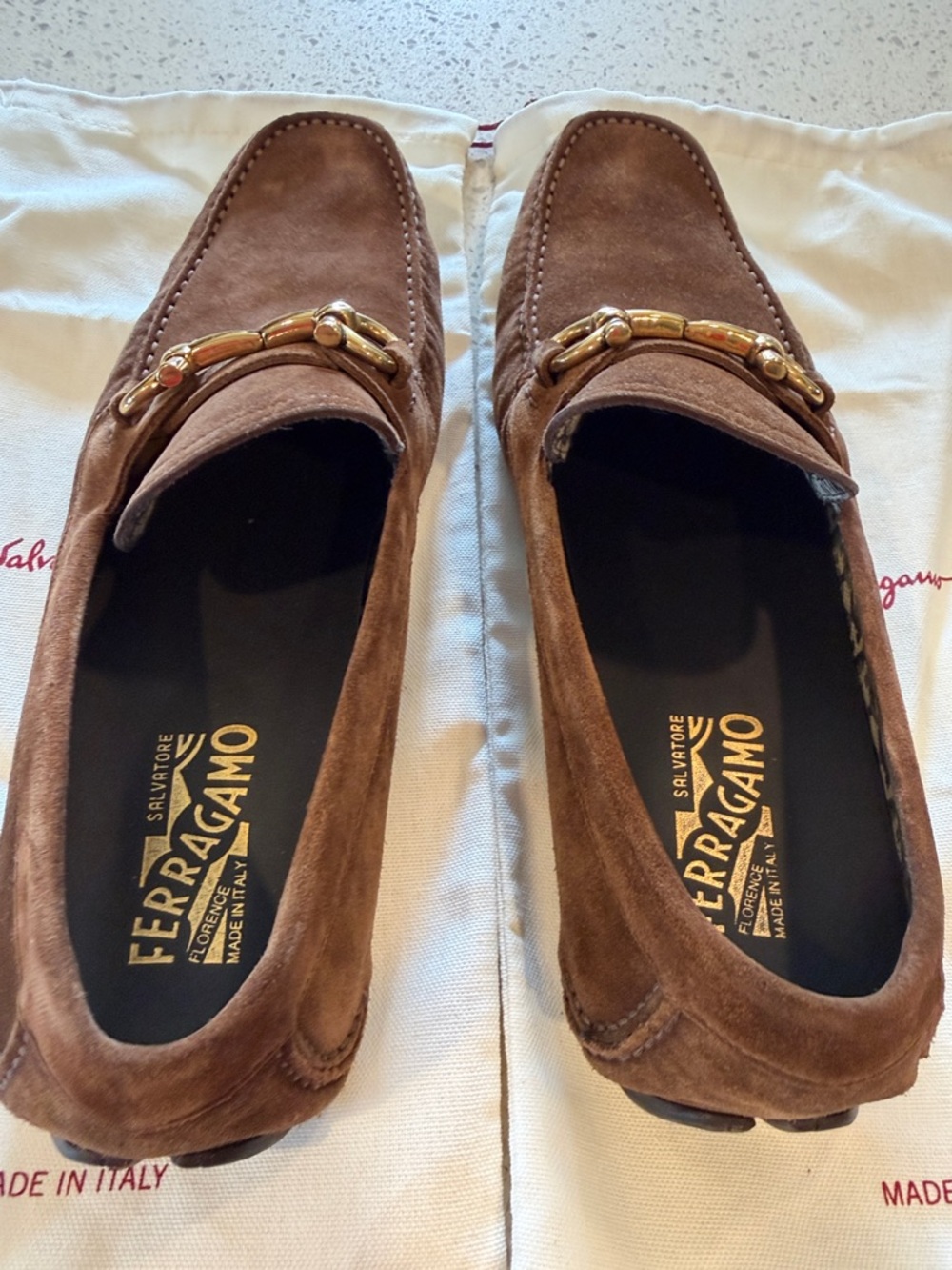 Salvatore Ferragamo Brown Suede Bit-Detail Slip-On Loafers - Picture 3 of 7
